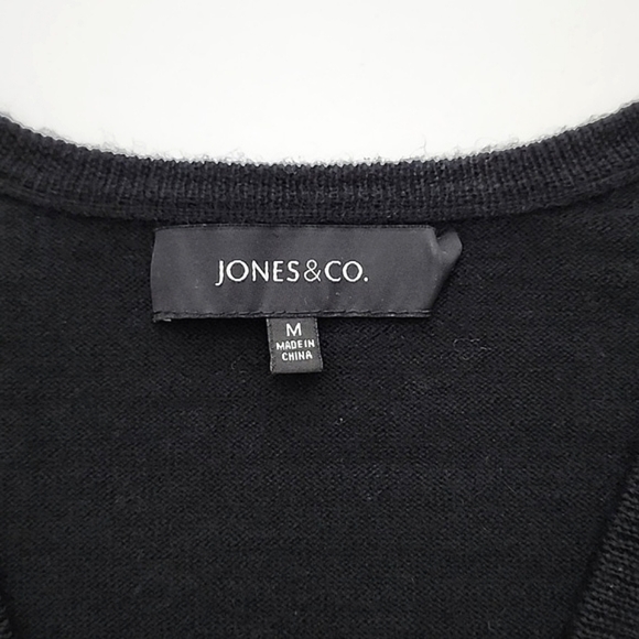 Jones & Co. Women's Black 100% Merino  V Neck Pullover Sweater Size Medium - Picture 4 of 12